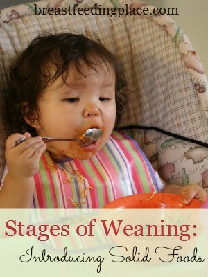 Stages of Weaning: Introducing Solid Food     BreastfeedingPlace.com #solidfoods #baby #weaning 